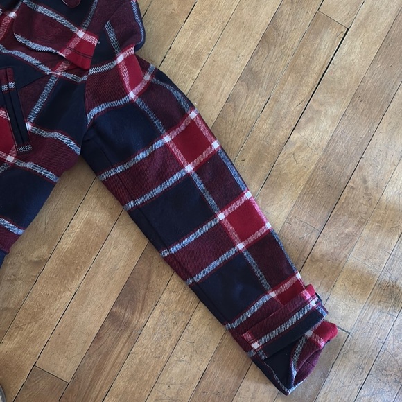 Red and Blue Plaid Peacoat - Picture 6 of 7